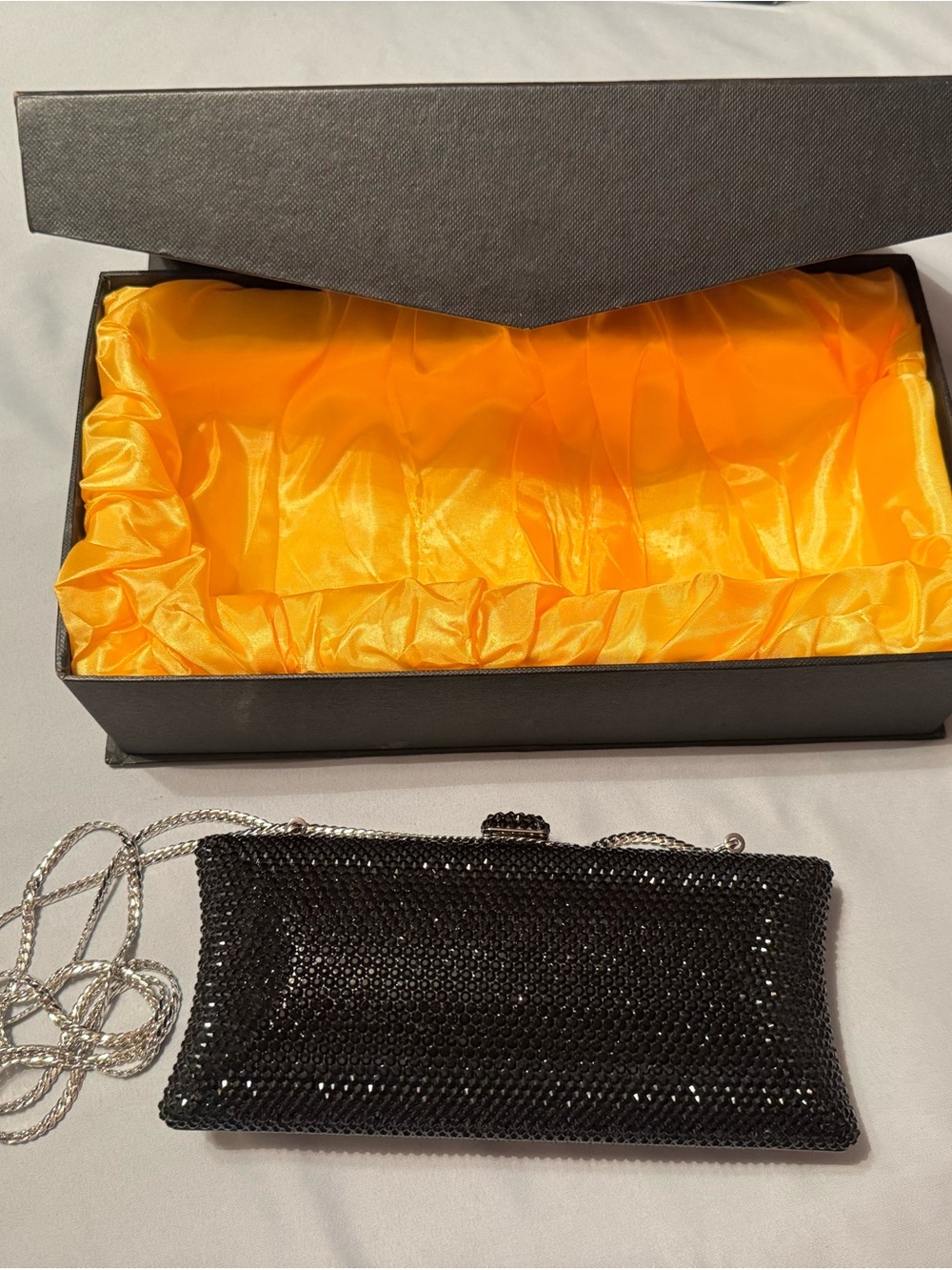 Black Crystal Mesh Evening Clutch with Silver Chain JNB
